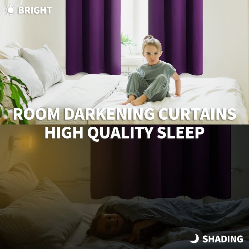 BGment Blackout Curtains - Grommet Thermal Insulated Room Darkening Bedroom and Living Room Curtain, Set of 2 Panels (52 x 45 Inch, Royal Purple) - Image 3